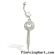 Navel ring with jeweled circle and chains dangle