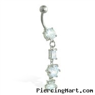 Jeweled navel ring with dangling jeweled shapes