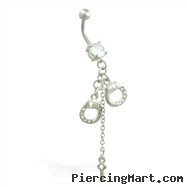 Navel ring with dangling handcuffs and key