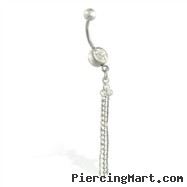 Navel ring with dangling triple gem and chains