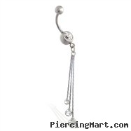 Navel ring with dangling CZs on chains