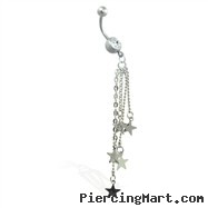 Navel ring with dangling chains and stars