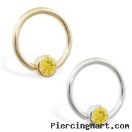 14K Gold Captive Bead Ring with Citrine