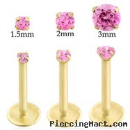 14K Gold internally threaded labret with Pink Tourmaline