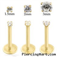 14K Gold internally threaded labret with Cubic Zirconia