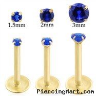 14K Gold internally threaded labret with Sapphire
