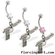 Navel ring with dangling gun