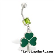 Belly ring with dangling three leaf clover