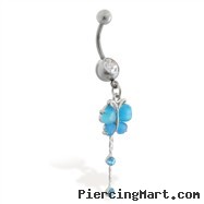 Butterfly Belly button ring with dangling jeweled chains