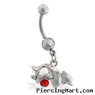 Navel ring with double dolphin dangle
