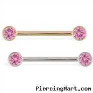 14K Gold Nipple Ring with Bezel Setting Pink Tourmaline Gem, 14 Ga