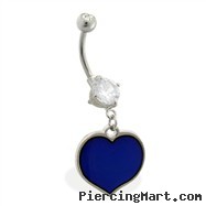 Double jeweled belly ring with dangling color changing heart