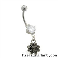 Double jeweled belly ring with dangling flower