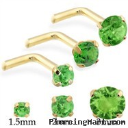14K Gold L-shaped Nose Pin with Round Peridot