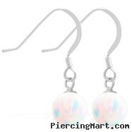 Sterling Silver Earrings with Dangling 8mm White Opal Ball