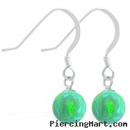 Sterling Silver Earrings with Dangling 8mm Green Opal Ball