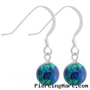 Sterling Silver Earrings with Dangling 8mm Blue Green Opal Ball