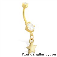 Gold Tone belly button ring with dangling Star