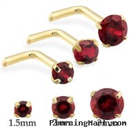 14K Gold L-shaped Nose Pin with Round Garnet