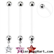 Long flexible bioplast pregnancy belly ring with CZ star