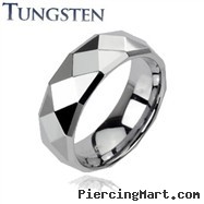 Faceted tungsten carbine ring with drop down edges