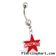 Belly Ring with dangling Red and White Hollywood Star