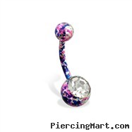 Jeweled pink and blue splatter belly ring