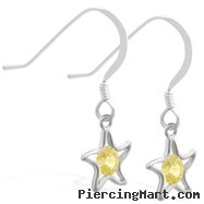 Sterling Silver Earrings with dangling Citrine jeweled star