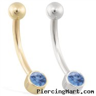 14K Gold Bezel Set Blue Zircon Belly Ring