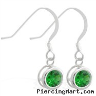 Sterling Silver Earrings with 5mm Bezel Set round 5mm Emerald
