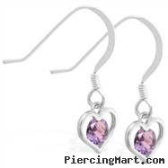 Sterling Silver Earrings with small dangling Alexandrite jeweled heart