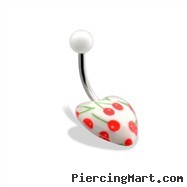 Heart Belly Ring with Cherry Print