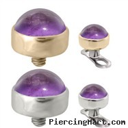 14K Gold internally threaded dermal top ball with 4mm Amethyst Cabochon