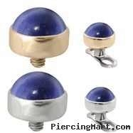 14K Gold Internally Threaded Dermal Top Ball with 4mm Lab Created Sapphire Cabochon