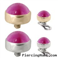 14K Gold internally threaded dermal top ball with 4mm Ruby Cabochon