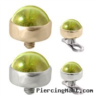 14K Gold internally threaded dermal top ball with 4mm Peridot Cabochon