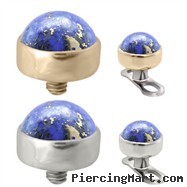 14K Gold internally threaded dermal top ball with 4mm Lapis Cabochon