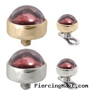 14K Gold internally threaded dermal top ball with 4mm Garnet Cabochon