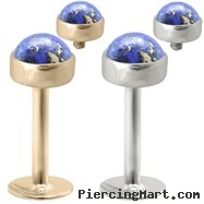 14K Gold internally threaded labret with 4mm Lapis Cabochon