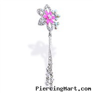 Reversible Flower Belly Ring with Dangling Chains