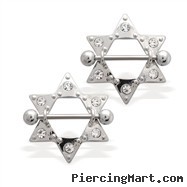 Pair of clear jeweled star nipple shields, 14 ga