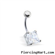 Jeweled navel ring with square CZ