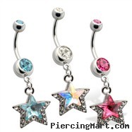 Jewled Belly Ring, with Dangling Star, AB