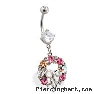 Dangling Wreath of Multi CZ with Ribbon Belly Ring