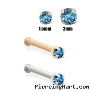 14K Gold Teal Blue Diamond Nose Bone