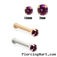 14K Gold Purple Diamond Nose Bone