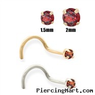 14K Gold Garnet Red Diamond Nose Screw