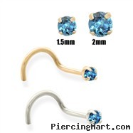 14K Gold Teal Blue Diamond Nose Screw