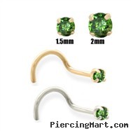 14K Gold Dark Green Diamond Nose Screw