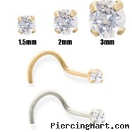 14K Gold Clear Diamond Nose Screw